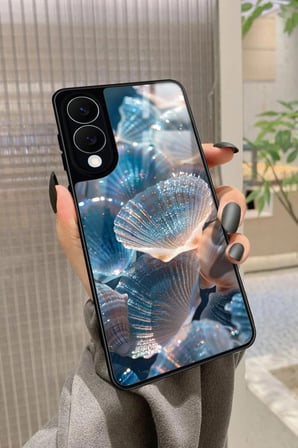 Samsung Galaxy S25 Edge Uyumlu Simli Deniz Kabuk Tasarımlı Parlak Silikon Kılıf