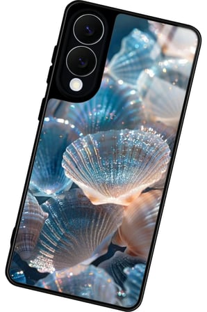 Samsung Galaxy S25 Edge Uyumlu Simli Deniz Kabuk Tasarımlı Parlak Silikon Kılıf