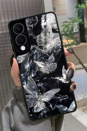 Samsung Galaxy S25 Edge Uyumlu Beyaz Kelebek Tasarımlı Parlak Silikon Kılıf