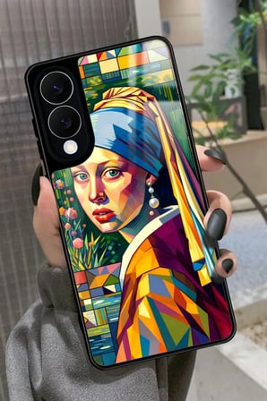 Samsung Galaxy S25 Edge Uyumlu İnci Küpeli Kız Tablo Tasarımlı Parlak Silikon Kılıf