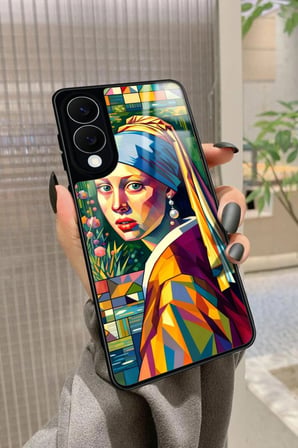 Samsung Galaxy S25 Edge Uyumlu İnci Küpeli Kız Tablo Tasarımlı Parlak Silikon Kılıf
