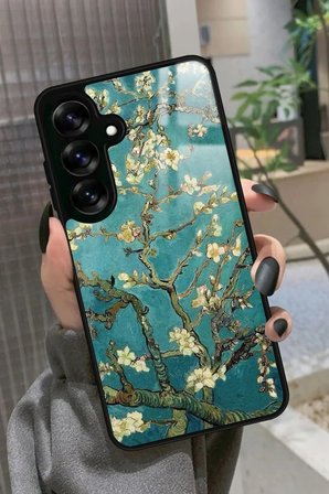 Samsung Galaxy S25 Plus Uyumlu Van Gogh Yeşil Ağaç Tablo Tasarımlı Parlak Silikon Kılıf