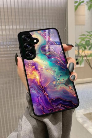 Samsung Galaxy S25 Plus Uyumlu Karışık Mermer Tasarımlı Parlak Silikon Kılıf