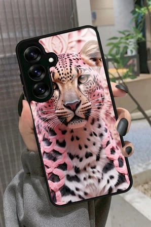 Samsung Galaxy S25 Plus Uyumlu Pembe Kaplan Tasarımlı Parlak Silikon Kılıf