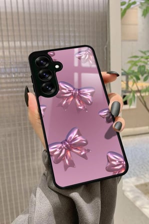 Samsung Galaxy S25 Plus Uyumlu Pembe Kurdele Tasarımlı Parlak Silikon Kılıf