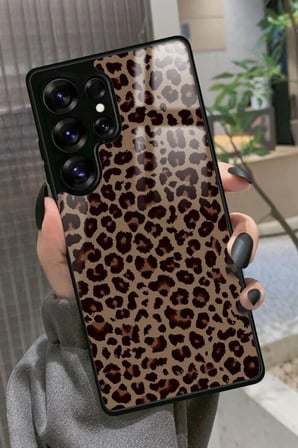 Samsung Galaxy S25 Ultra Uyumlu Kahverengi Leopar Tasarımlı Parlak Silikon Kılıf