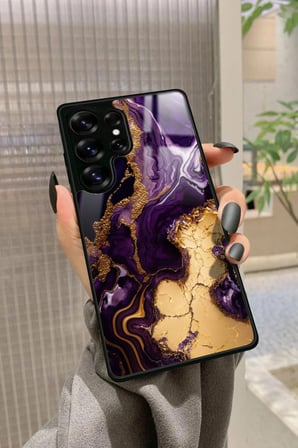 Samsung Galaxy S25 Ultra Uyumlu Mor Mermer Tasarımlı Parlak Silikon Kılıf