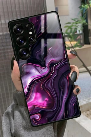 Samsung Galaxy S25 Ultra Uyumlu Mor Mermer Tasarımlı Parlak Silikon Kılıf