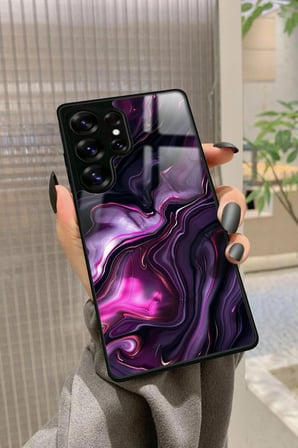 Samsung Galaxy S25 Ultra Uyumlu Mor Mermer Tasarımlı Parlak Silikon Kılıf