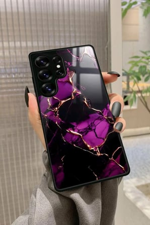 Samsung Galaxy S25 Ultra Uyumlu Mor Mermer Tasarımlı Parlak Silikon Kılıf