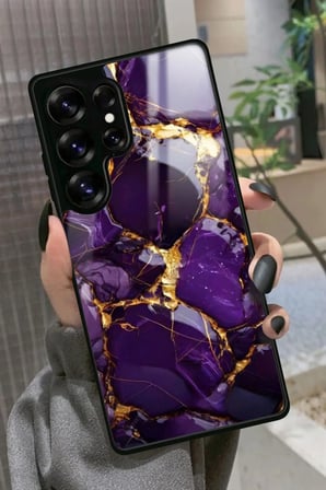Samsung Galaxy S25 Ultra Uyumlu Mor Mermer Tasarımlı Parlak Silikon Kılıf