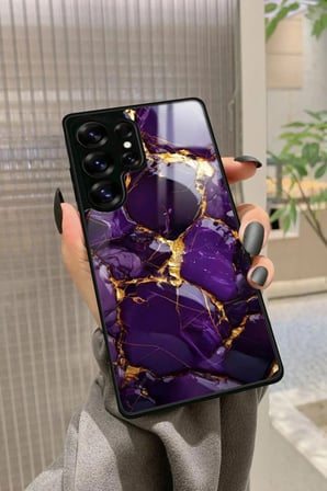 Samsung Galaxy S25 Ultra Uyumlu Mor Mermer Tasarımlı Parlak Silikon Kılıf