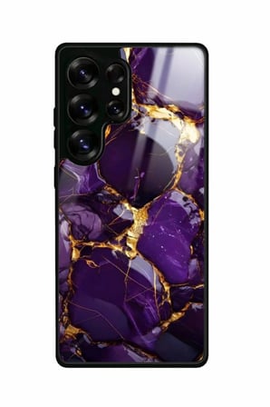 Samsung Galaxy S25 Ultra Uyumlu Mor Mermer Tasarımlı Parlak Silikon Kılıf