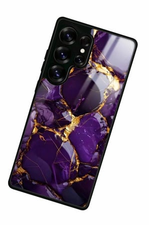 Samsung Galaxy S25 Ultra Uyumlu Mor Mermer Tasarımlı Parlak Silikon Kılıf