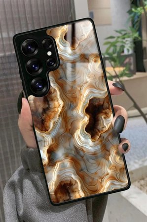 Samsung Galaxy S25 Ultra Uyumlu Beyaz&Altın Mermer Tasarımlı Parlak Silikon Kılıf
