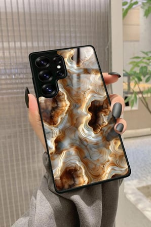 Samsung Galaxy S25 Ultra Uyumlu Beyaz&Altın Mermer Tasarımlı Parlak Silikon Kılıf