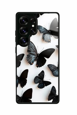 Samsung Galaxy S25 Ultra Uyumlu Siyah Kelebek Tasarımlı Parlak Silikon Kılıf