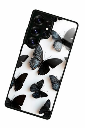 Samsung Galaxy S25 Ultra Uyumlu Siyah Kelebek Tasarımlı Parlak Silikon Kılıf
