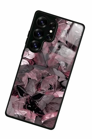 Samsung Galaxy S25 Ultra Uyumlu Pembe Kelebek Tasarımlı Parlak Silikon Kılıf