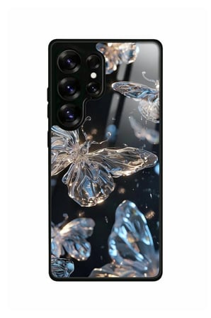Samsung Galaxy S25 Ultra Uyumlu Beyaz Kelebek Tasarımlı Parlak Silikon Kılıf
