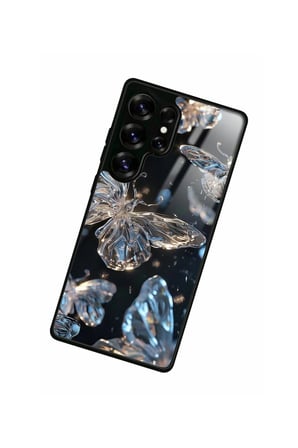 Samsung Galaxy S25 Ultra Uyumlu Beyaz Kelebek Tasarımlı Parlak Silikon Kılıf