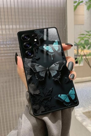 Samsung Galaxy S25 Ultra Uyumlu Siyah Kelebek Tasarımlı Parlak Silikon Kılıf