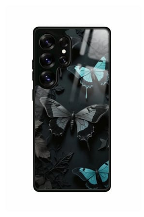 Samsung Galaxy S25 Ultra Uyumlu Siyah Kelebek Tasarımlı Parlak Silikon Kılıf