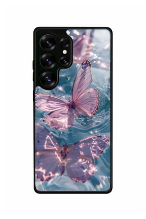Samsung Galaxy S25 Ultra Uyumlu Pembe Kelebek Tasarımlı Parlak Silikon Kılıf