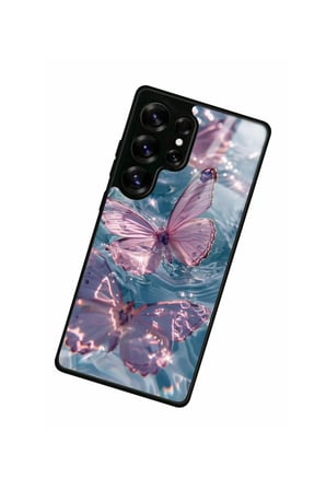 Samsung Galaxy S25 Ultra Uyumlu Pembe Kelebek Tasarımlı Parlak Silikon Kılıf