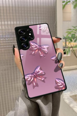 Samsung Galaxy S25 Ultra Uyumlu Pembe Kurdele Tasarımlı Parlak Silikon Kılıf