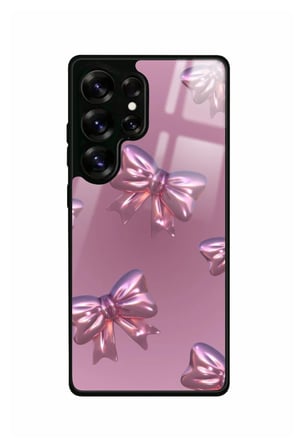 Samsung Galaxy S25 Ultra Uyumlu Pembe Kurdele Tasarımlı Parlak Silikon Kılıf