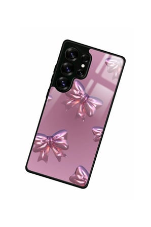 Samsung Galaxy S25 Ultra Uyumlu Pembe Kurdele Tasarımlı Parlak Silikon Kılıf