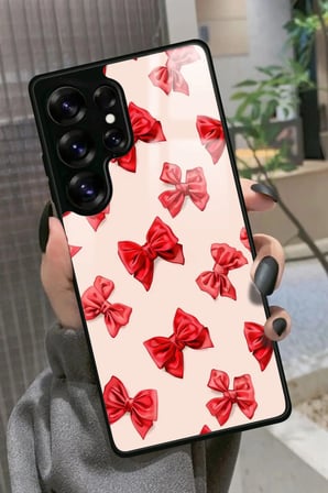 Samsung Galaxy S25 Ultra Uyumlu Kırmızı Kurdele Tasarımlı Parlak Silikon Kılıf