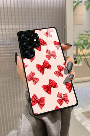 Samsung Galaxy S25 Ultra Uyumlu Kırmızı Kurdele Tasarımlı Parlak Silikon Kılıf