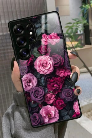 Samsung Galaxy S25 Ultra Uyumlu Pembe Çiçek Tasarımlı Parlak Silikon Kılıf