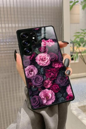 Samsung Galaxy S25 Ultra Uyumlu Pembe Çiçek Tasarımlı Parlak Silikon Kılıf
