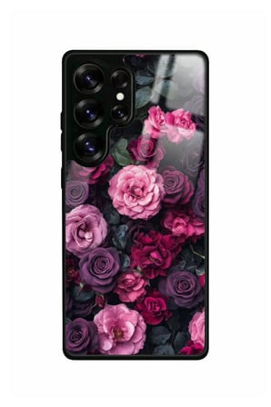 Samsung Galaxy S25 Ultra Uyumlu Pembe Çiçek Tasarımlı Parlak Silikon Kılıf