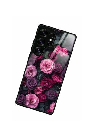 Samsung Galaxy S25 Ultra Uyumlu Pembe Çiçek Tasarımlı Parlak Silikon Kılıf