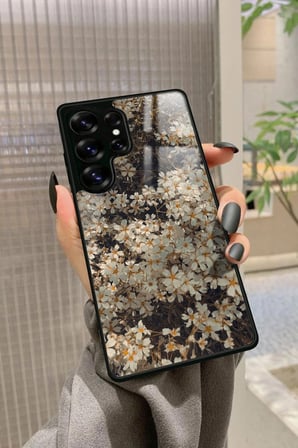 Samsung Galaxy S25 Ultra Uyumlu Beyaz Çiçek Tasarımlı Parlak Silikon Kılıf