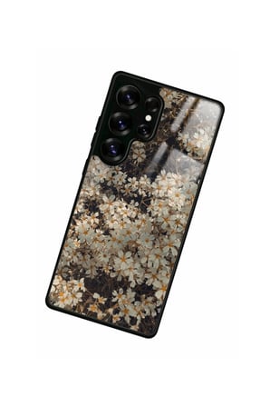 Samsung Galaxy S25 Ultra Uyumlu Beyaz Çiçek Tasarımlı Parlak Silikon Kılıf