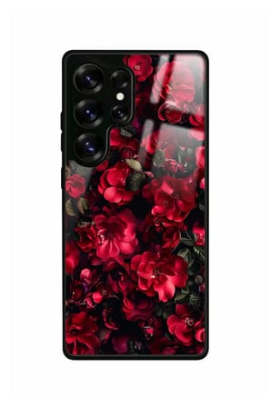 Samsung Galaxy S25 Ultra Uyumlu Kırmızı Çiçek Tasarımlı Parlak Silikon Kılıf