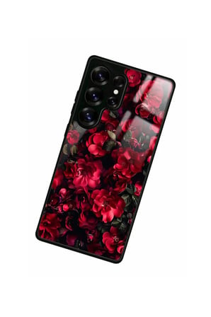 Samsung Galaxy S25 Ultra Uyumlu Kırmızı Çiçek Tasarımlı Parlak Silikon Kılıf