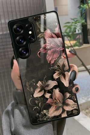 Samsung Galaxy S25 Ultra Uyumlu Pembe Çiçek Tasarımlı Parlak Silikon Kılıf