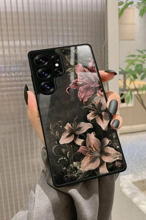 Samsung Galaxy S25 Ultra Uyumlu Pembe Çiçek Tasarımlı Parlak Silikon Kılıf