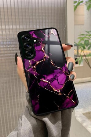 Samsung Galaxy S25 Uyumlu Mor Mermer Tasarımlı Parlak Silikon Kılıf