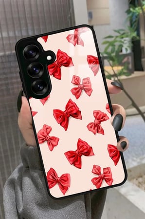 Samsung Galaxy S25 Uyumlu Kırmızı Kurdele Tasarımlı Parlak Silikon Kılıf