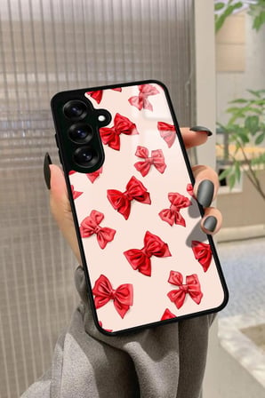 Samsung Galaxy S25 Uyumlu Kırmızı Kurdele Tasarımlı Parlak Silikon Kılıf