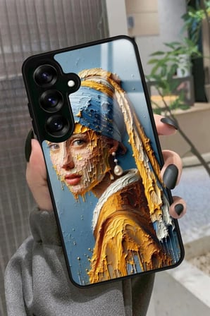 Samsung Galaxy S25 Uyumlu İnci Küpeli Kız Tablo Tasarımlı Parlak Silikon Kılıf
