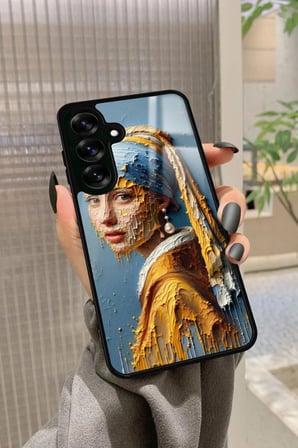 Samsung Galaxy S25 Uyumlu İnci Küpeli Kız Tablo Tasarımlı Parlak Silikon Kılıf