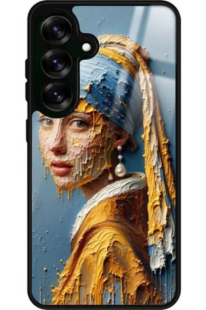 Samsung Galaxy S25 Uyumlu İnci Küpeli Kız Tablo Tasarımlı Parlak Silikon Kılıf